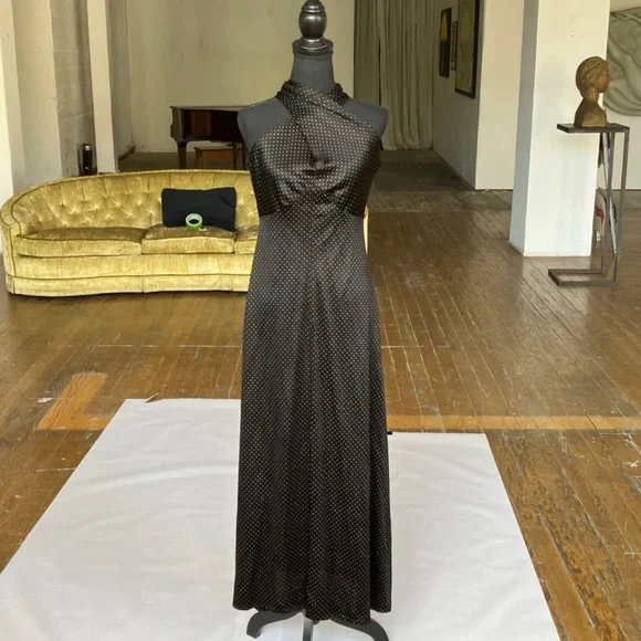 Handmaid vintage black and gold polka maxi length dress - Picture 9 of 14